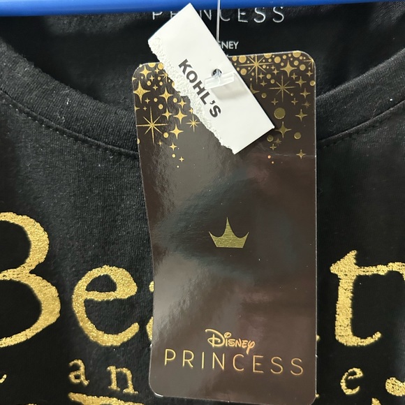 Disney Black Short Sleeve Tee with Red Rose and Gold Text - Picture 4 of 5